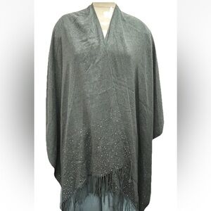 Adrienne Vittadini Wrap Women Gray OS Classic Shawl Fringe studded